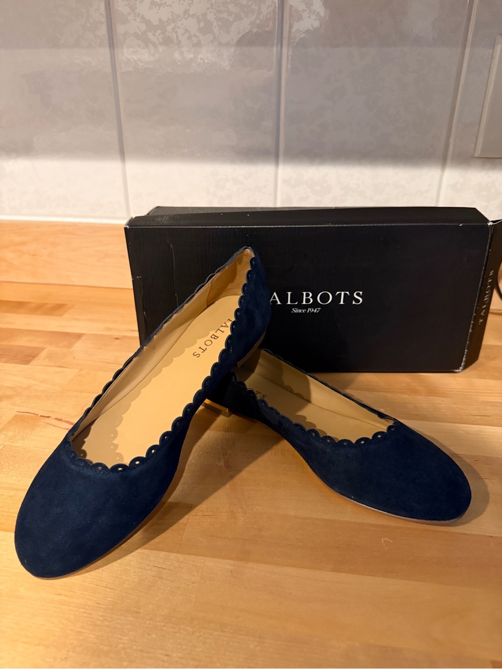 Talbots Navy Scalloped Suede Ballet Flats